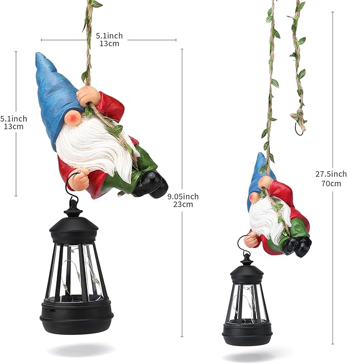 Solar Hanging Gnome Garden Statues Climbing Rope Gnome with LED Lantern Spring Outdoor Decor Tree Hugger Yard Porch Wall Fence Decoration Easter Christmas Birthday Gifts for Mom Women