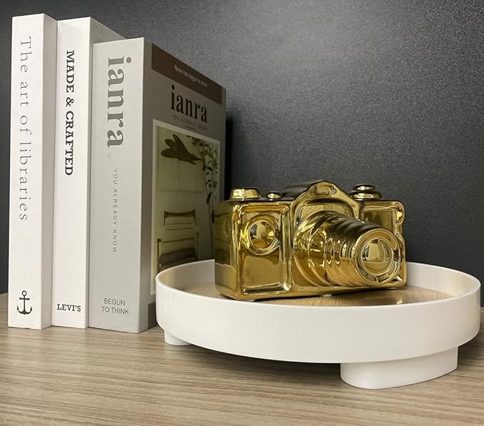 Artgenius Modern Camera Statue and Sculpture Gold Accent Decor,Ceramic Decorative Object for Table,Shelf,Gold Table Decor for Living Room,Bedroom Decor