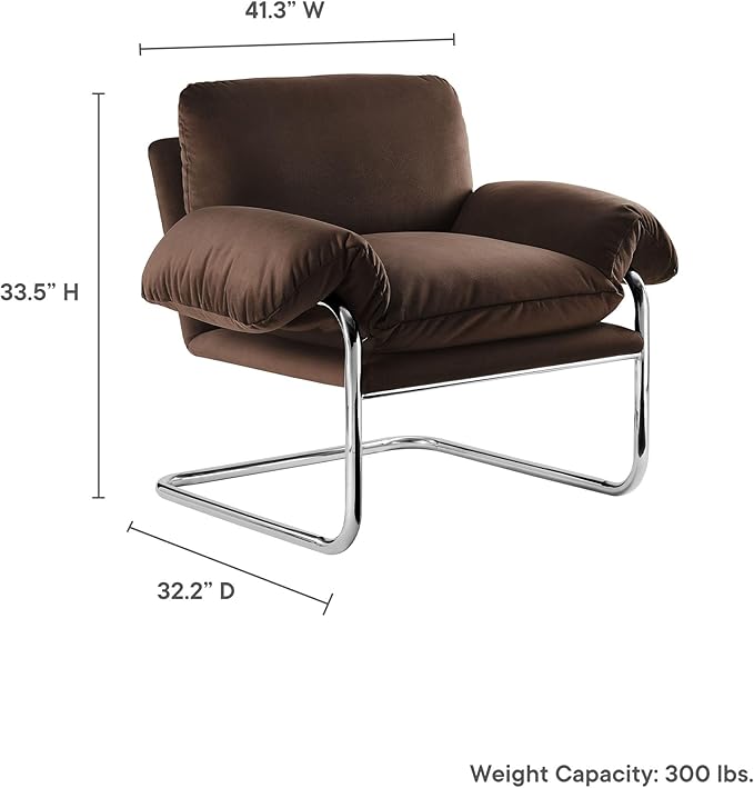 Modway Ansel Performance Velvet Accent Chair in Chocolate Brown - Stain-Resistant Velvet Lounge Chair for Living Room, Bedroom - Corner Reading Chair with Arms and Removable Cushions