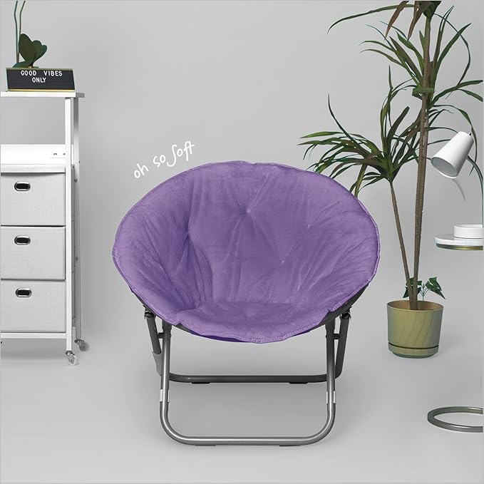 Urban Lifestyle Faux Fur Saucer Chair,Purple/Silver, 22" D x 32" W x 29" H, Cozy Foldable Accent Chair for Teens, Kids, Dorms & Bedrooms