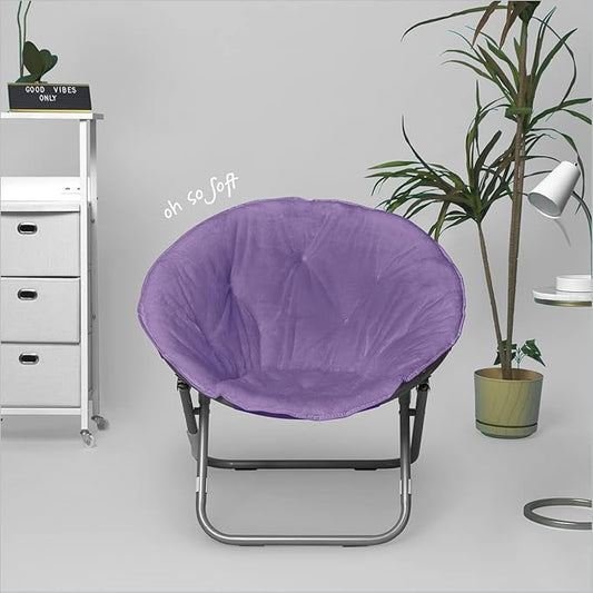 Urban Lifestyle Faux Fur Saucer Chair,Purple/Silver, 22" D x 32" W x 29" H, Cozy Foldable Accent Chair for Teens, Kids, Dorms & Bedrooms