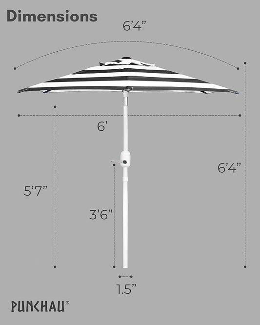 6 Ft Boho Outdoor Patio Umbrella, 6 Foot Patio Table Umbrella, Easy Open/Close Crank and Push Button Tilt Adjustment, Black & White Striped