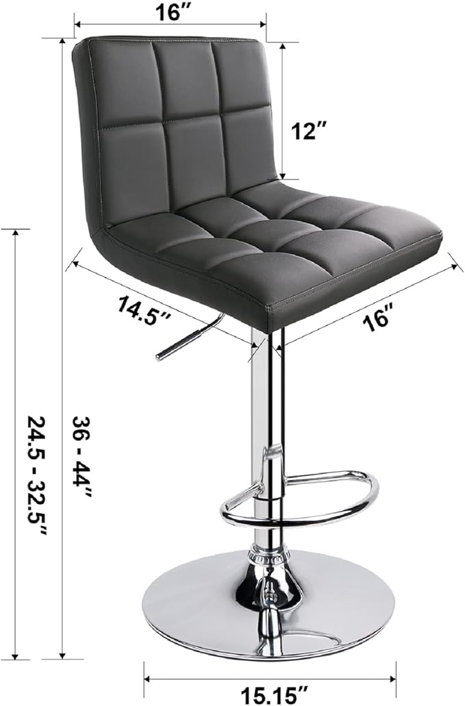 Leopard Bar Stools, Modern PU Leather Adjustable Swivel Bar Stool with Back - 1 Chair (Grey)