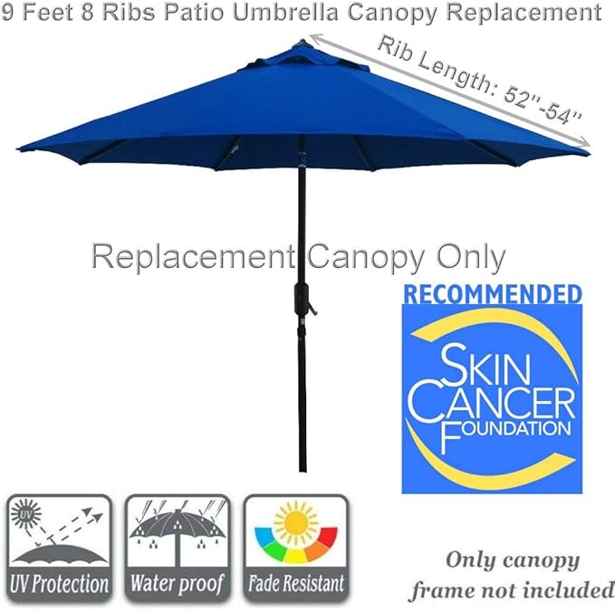 9ft Patio Umbrella Replacement Canopy Market Umbrella Top Outdoor Umbrella Canopy with 8 Ribs,Vented Canopy, Fade Resistant, UPF 50+ Excellent Sun Protection