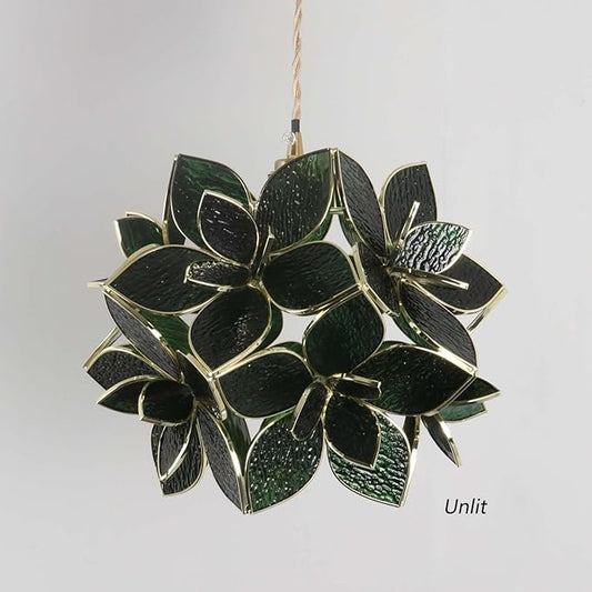 Bieye L11042 Petals Tiffany Style Stained Glass Ceiling Pendant Light for Home Decoration (Textured Deep Green, 12" Rose Lily)