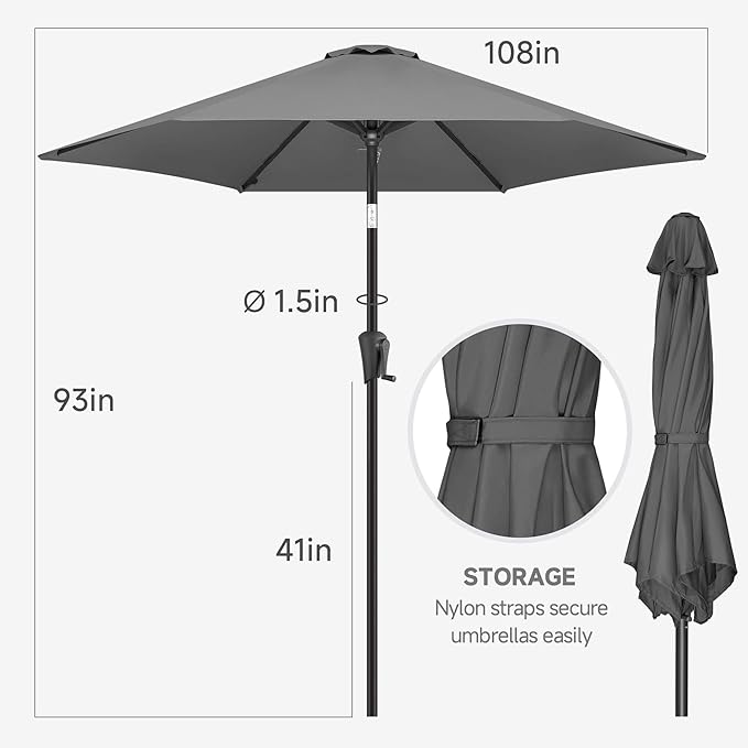 FLAME&SHADE 9ft Patio Umbrella Outdoor - Table Umbrella with Push Button Tilt and Crank, UV Protection, 6 Sturdy Ribs, Market Umbrella for Garden, Deck, Backyard, Lawn, Pool and Beach(Anthracite)