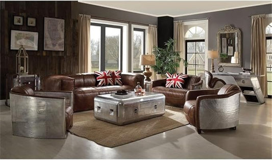 Acme Brancaster Leather Loveseat in Retro Brown and Gray