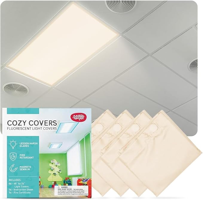 Fluorescent Light Covers for Ceiling Lights - Flicker & Glare Reducing Filters for Ceiling Lights - Overhead Light Covers - Light Filters for Classroom and Office - 48" x 24", Warm Yellow 8 Pack