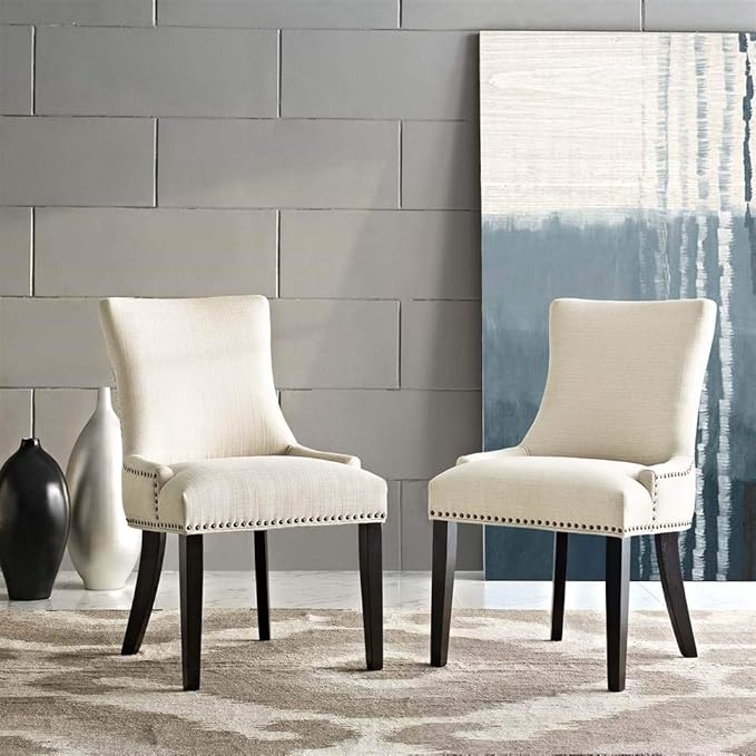 ModwayEEI-2746-BEI-SETMarquisModern Elegant Upholstered Fabric Parsons Dining Side Chair With Nailhead Trim And Wood LegsSet of 2Beige