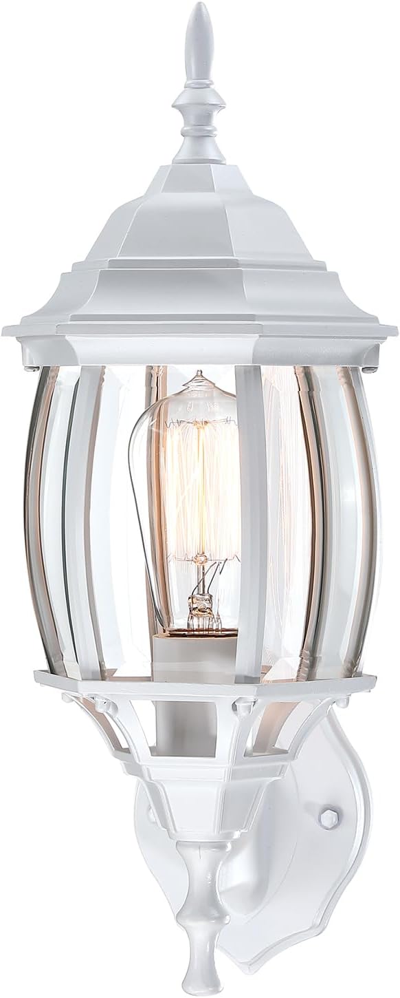 2 Pack White Porch Light - Outdoor Wall Sconce 16.8in White Outdoor Light Fixture for House Garage Metal and Glass Exterior Wall Lantern for Front Door Balcony, E26