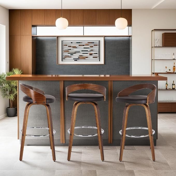 Armen Living LCSOBABRWA30 Sonia Barstool with Polyurethane Upholstery, 30"H, Walnut Wood Finish/Brown