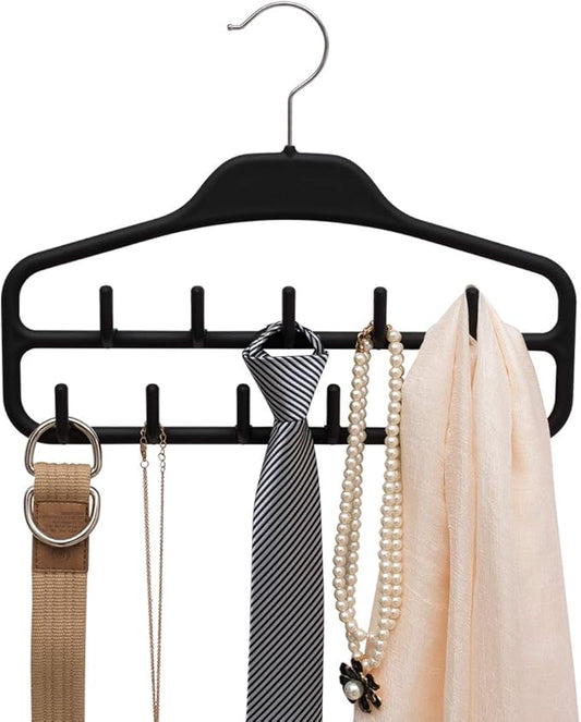 ELONG HOME Belt Hanger, Tie Rack for Closet, Sturdy Belt Organizer with 360 Degree Swivel, 11 Large Sturdy Belt Hooks, Non Slip Rubberized Belt Rack, Black