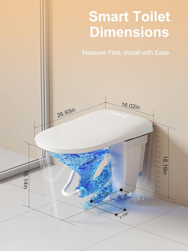 Smart Toilet with Auto Open/Close Lid, ADA Height Heated Seat, Warm Water Bidet, Dryer, Night Light, Dual Auto Flush, Foot Sensor Operation, Modern Elongated One-Piece Toilet for Bathrooms