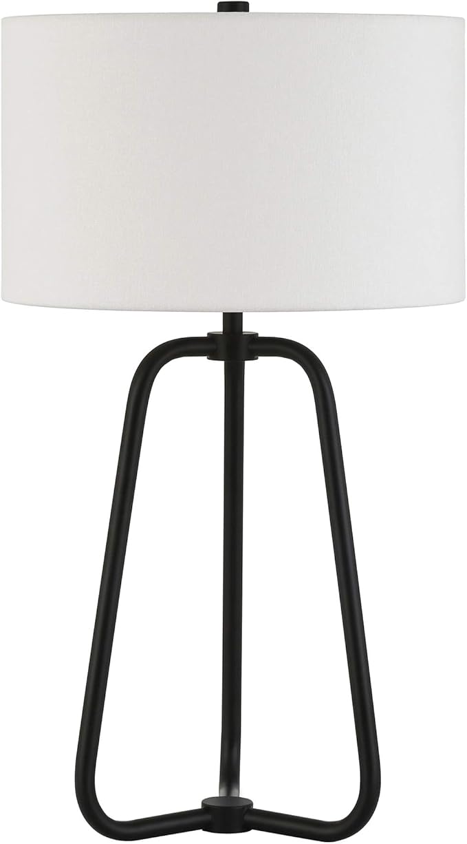 Marduk 25.5" Tall Table Lamp with Fabric Shade in Blackened Bronze/White