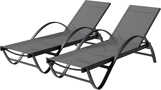 Shintenchi Patio Chaise Lounge Set of 2, Pool Chaise Lounge with Arm,Outdoor Lounge Chair with 5 Adjustable Backrest,Sunbathing Recliner,Beach Chair,Pool Chairs,Dark Grey