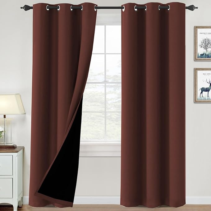 H.VERSAILTEX 100% Blackout Curtains for Bedroom Thermal Insulated Blackout Curtains Heat and Full Light Blocking Curtains for Living Room with Black Liner 2 Panels Set, 42 x 84 Inch, Rust