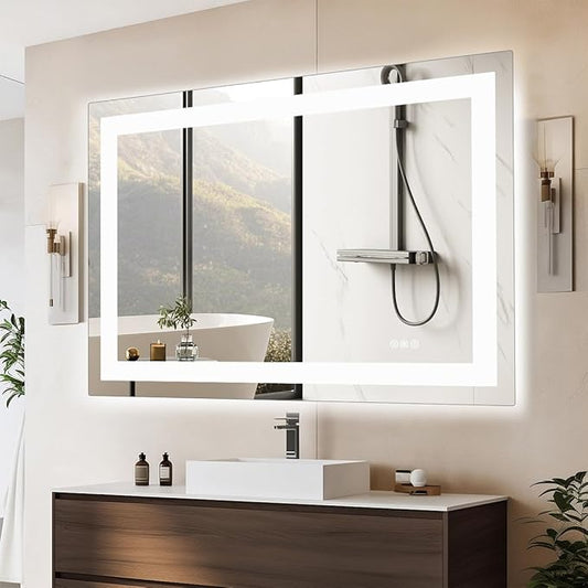 Simple Deluxe LED Bathroom Mirror 36x48 Inch Tempered Glass - Frameless LED Backlit Lighted Mirror for Bathroom Vanity with Anti-Fog, 3 Colors Dimmable, Memory Function, Wall-Mounted