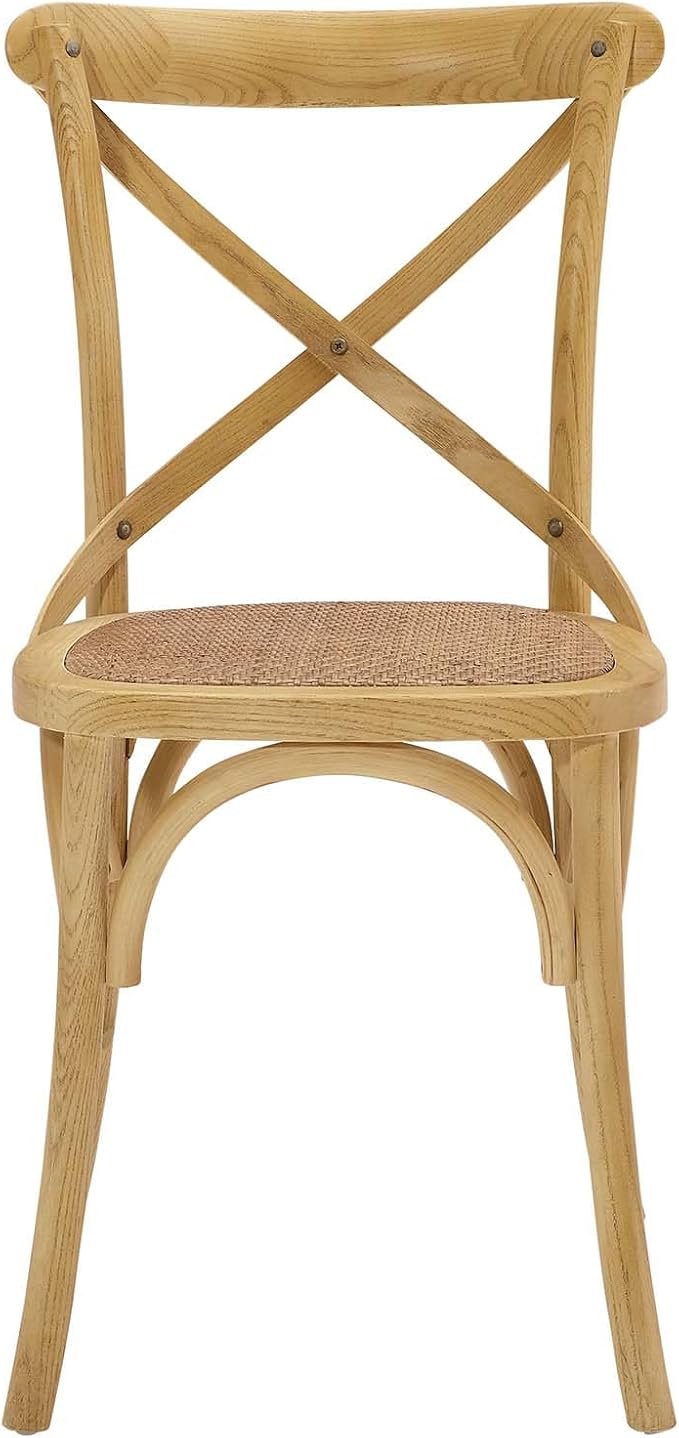 Modway Gear Rustic Modern Farmhouse Elm Wood Rattan Four Dining Chairs in Natural