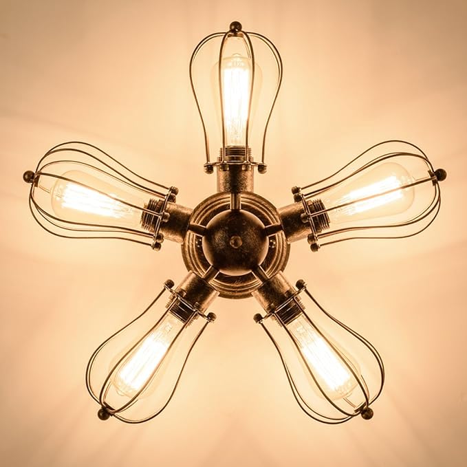 Vintage Ceiling Light Industrial Semi-Flush Mount Ceiling Light Metal Fixtures Painted Finish (with 5 Light) (Bronze)