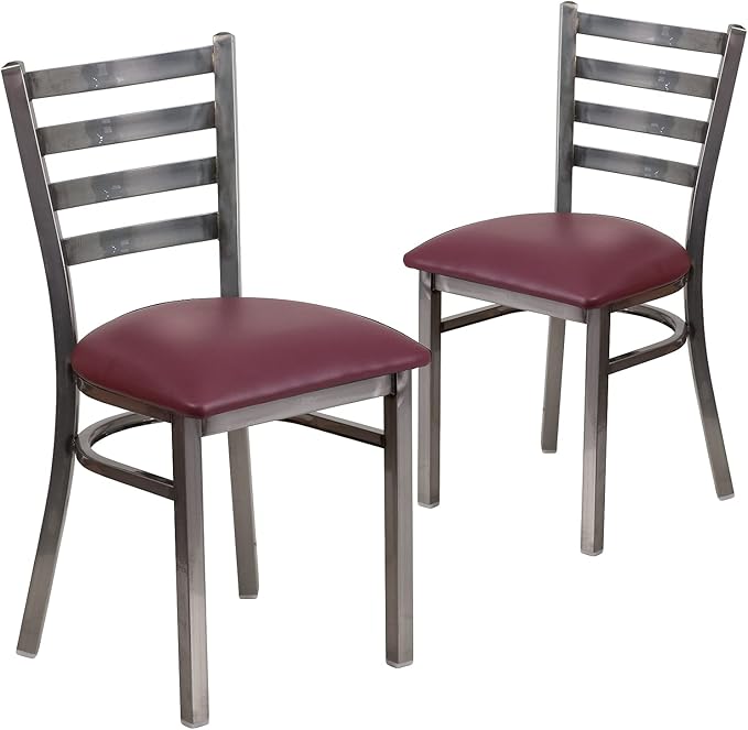 Flash Furniture 2 Pk. HERCULES Series Clear Coated Ladder Back Metal Restaurant Chair - Burgundy Vinyl Seat