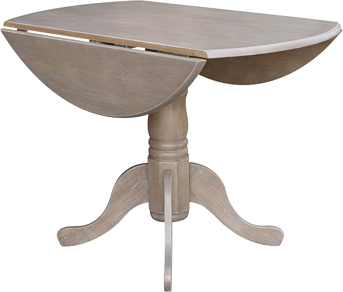 IC INTERNATIONAL CONCEPTS 42" Dual Drop Leaf Wood Table with 2 Emily Side Chairs in Washed Gray Taupe