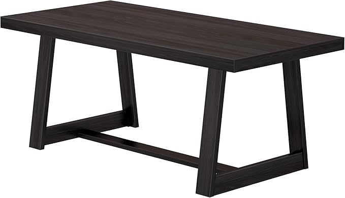 Plank+Beam 72" Farmhouse Dining Table and 60" Farmhouse Dining Bench, Solid Wood, Black Wirebrush Finish, Seats 6, Easy Assembly