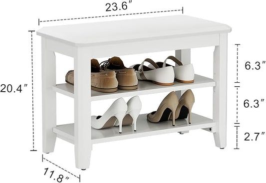 AQIMUELE Wood Shoe Rack Bench for Entryway, 2 Tier Shoe Rack for Front Door Entrance, Shoe Bench with Shoe Storage for Entryway, Bedroom, 23.6"