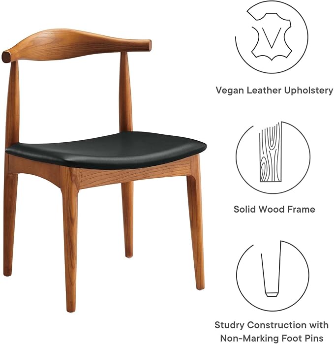 Modway Tracy Mid-Century Modern Wood and Faux Leather Upholstered Four Dining Chairs in Black