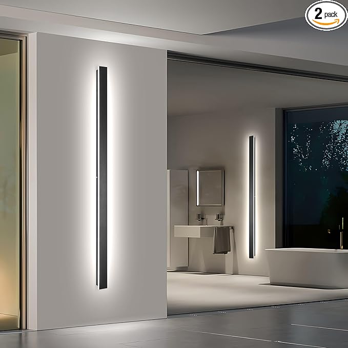Black Outdoor Wall Light,2pack 79inch Modern LED Exterior Light Fixtures Wall Mount,Dimmable Waterproof Long Outdoor Linear Wall Sconce IP65 Waterproof,Outside Wall Lights for House,Porch