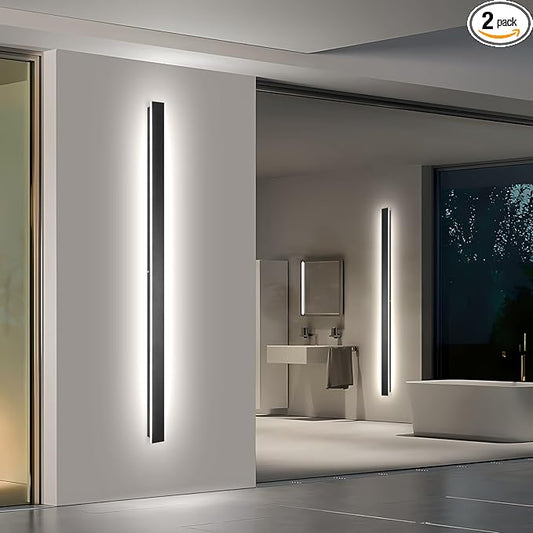 Black Outdoor Wall Light,2pack 79inch Modern LED Exterior Light Fixtures Wall Mount,Dimmable Waterproof Long Outdoor Linear Wall Sconce IP65 Waterproof,Outside Wall Lights for House,Porch
