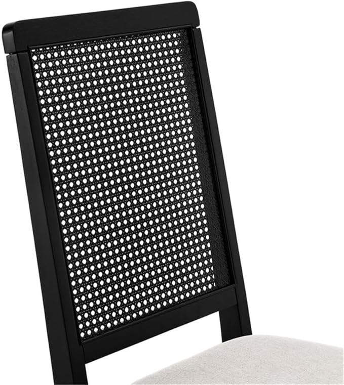 Modway Arlo Wood and Faux Rattan Dining Chairs Set of 2 in Black Black Heathered Weave Ivory - Modern Farmhouse Accent Chairs - Fabric Upholstered Chairs for Dining Room