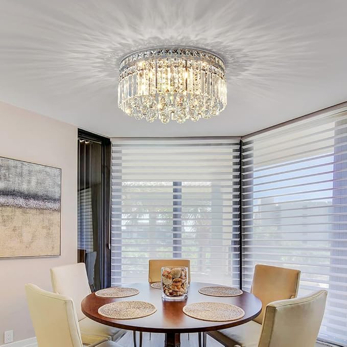 Saint Mossi 8-Lights Crystal Chandelier Light Fixture with K9 Crystals, Modern Flush Mount Ceiling Light Fixtures Modern Chandelier for Bedroom,Dining Room,Livingroom,H8 x D18