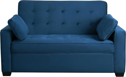 Serta Ainsley 66.5" Convertible Sleeper Loveseat, Full Size, Dreamcoil Comfort, Soft Velvet Fabric, Navy