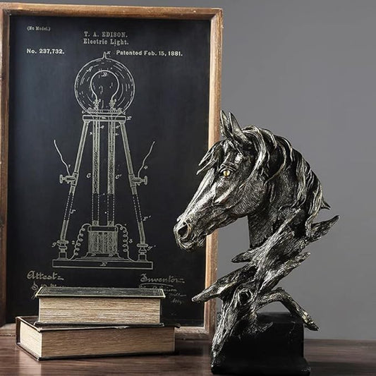 Creative Art Retro Horse Head Ornament,Resin Statue Ornaments,Abstract Style Sculptures,Living Room Dining Desk Decorations,Bookshelf Decorative Objects,Office Decor(11.8"/Black)