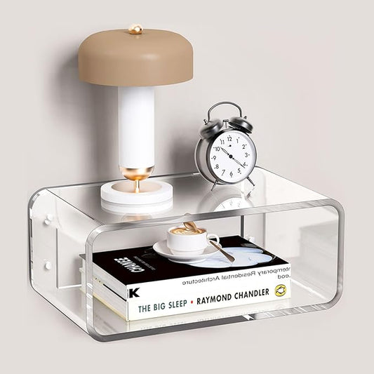 Acrylic Floating Nightstand, Bedside Table, Nightstand Shelf Wall Mounted Bedside Shelf (Clear, Small)