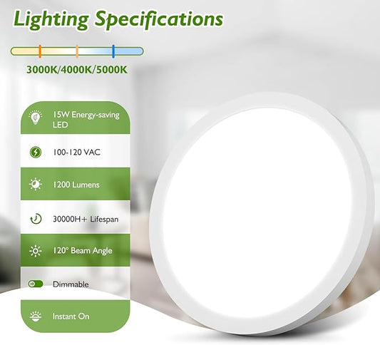 Brightever Flush Mount LED Ceiling Light White, 3 Color Temperature in One 3000K-4000K-5000K, Dimmable 15W 1200Lm 7 Inch Round Light Fixture Slim Low Profile Surface Mount for Basement, Porch(16-Pack)