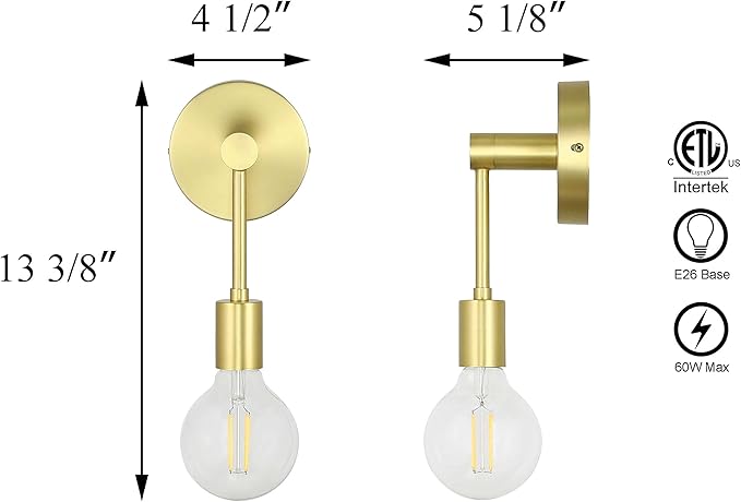 XiNBEi Lighting Bathroom Sconce, Modern Brass Sconces Wall Lighting Single Vanity Light Fixture for Mirror Living Room (LED Bulb Included)
