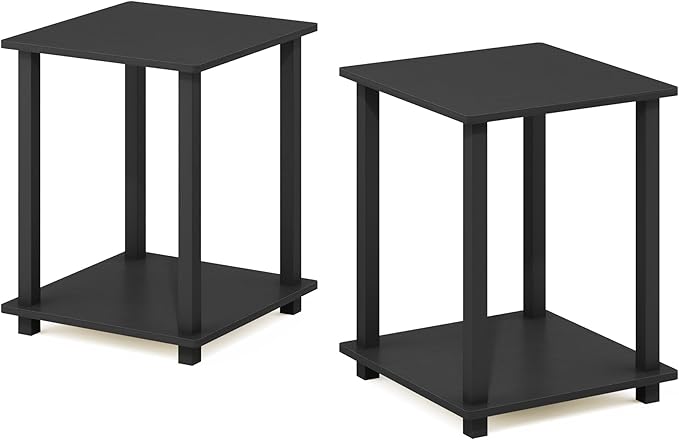 Furinno SIMPLISTIC Side Table Set of 2, 2-Tier Square Modern End Table, Nightstand, Night Stand, Bedside Table, Toolless Assembly, for Living Room, Bedroom, Americano