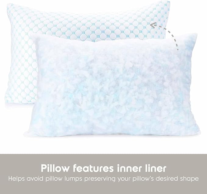 Nestl King Size Cooling Pillow for Sleeping 2 Pack, Luxury Shredded Memory Foam King Pillow Set of 2, Adjustable Cold Gel Pillows for Hot Sleepers Supportive Cool Pillow for Side Back Stomach Sleepers