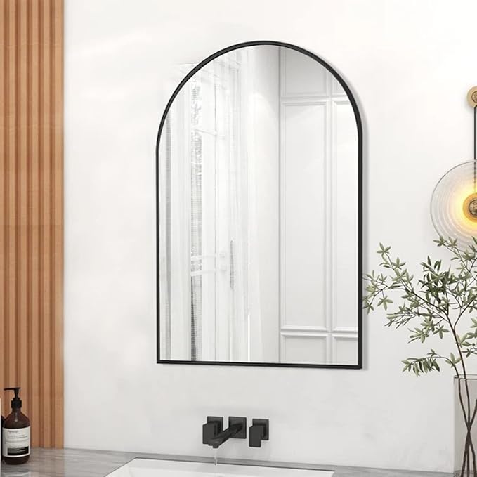 Wall Mounted Mirror, 20"x30" Arched Wall Bathroom Mirror, Black Vanity Wall Mirror with Metal Frame, Modern & Contemporary Arch Top Wall Mirror for Bedroom, Entryway, Living Room, Black