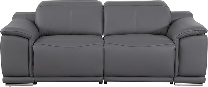 BlackJack Furniture Venice Top Grain Italian Leather 6 Power Recliner Seaters 3 Piece Sofa Set with Adjustable Headrests Modern Seating Sofa, Loveseat and Chair for Living Room Lounge, Dark Grey