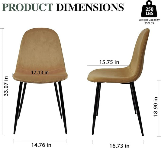 CangLong Modern Velvet Chairs with Metal Legs for Living, Bedroom, Restaurant, Dining Room, Set of 4, Earthy Yellow