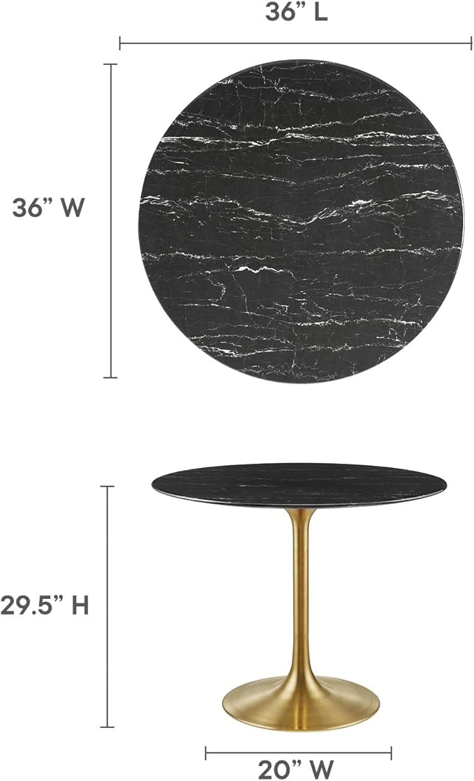 Modway Lippa Dining Table, 36", Gold Black