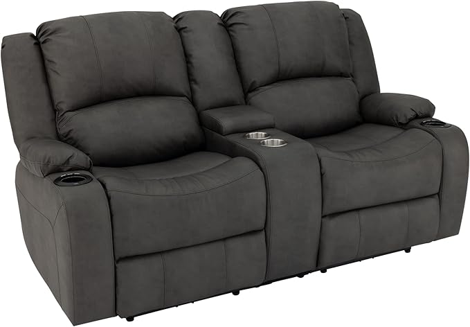RecPro Charles 67" Powered Double RV Wall Hugger Recliner Sofa RV Loveseat with Upgraded 2023 Fabric (Gunmetal)
