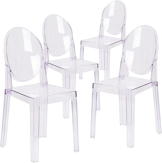 Flash Furniture Revna 4 Pack Revna Ghost Chair with Oval Back in Revna Transparent Crystal