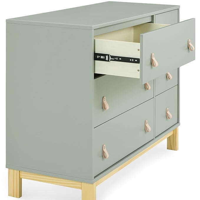 babyGap Legacy 6 Drawer Dresser with Leather Pulls and Interlocking Drawers by Delta Children - Greenguard Gold Certified, Sage Green w/Natural