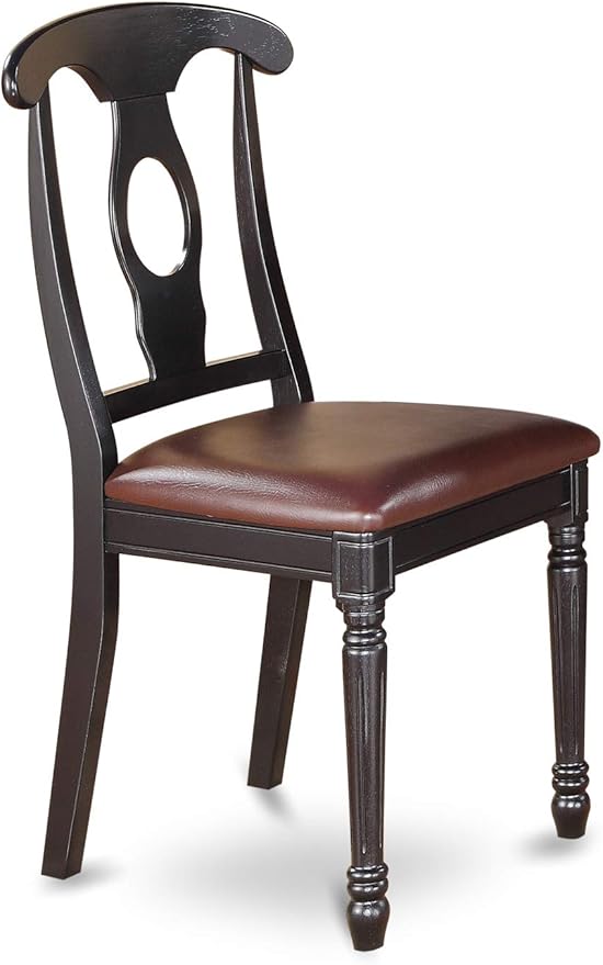 East West Furniture DLKE3-BCH-LC 3 Piece Modern Dining Table Set Contains a Round Wooden Table with Dropleaf and 2 Faux Leather Kitchen Dining Chairs, 42x42 Inch, Black & Cherry