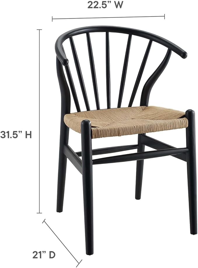 Modway Flourish Mid-Century Modern Rustic Farmhouse Wood Dining Chair Set of 2 in Black