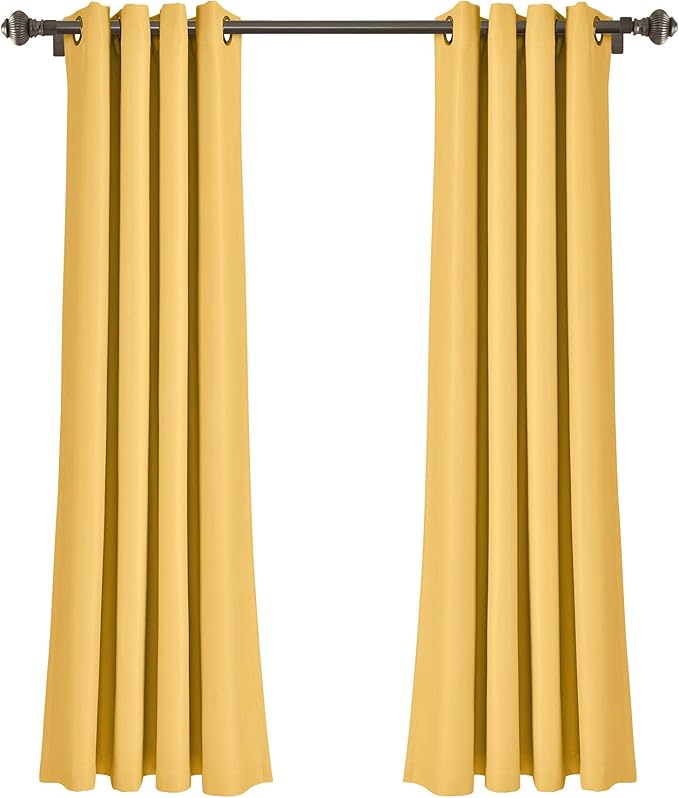 Lush Decor Insulated Grommet Blackout Window Curtain Panels, Pair, 52" W x 63" L, Yellow - Classic Modern Design - Chic Window Decor - Curtains For Living Room, Bedroom, Or Dining Room