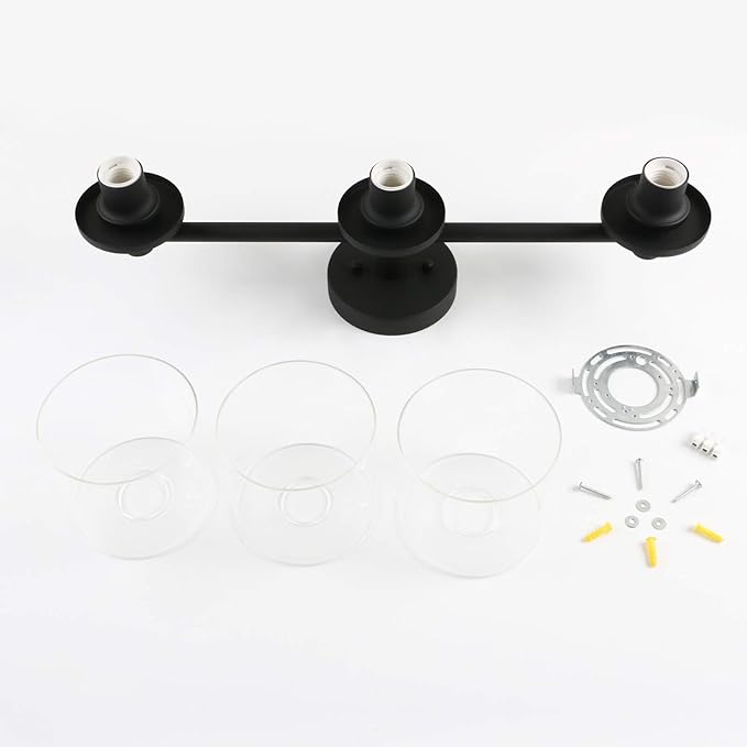 Pathson 3-Light Semi Flush Mount Ceiling Light, Industrial Pendant Lighting Fixture with Glass Shade, Ceiling Chandelier Lamp for Hallway Loft Kitchen Bar